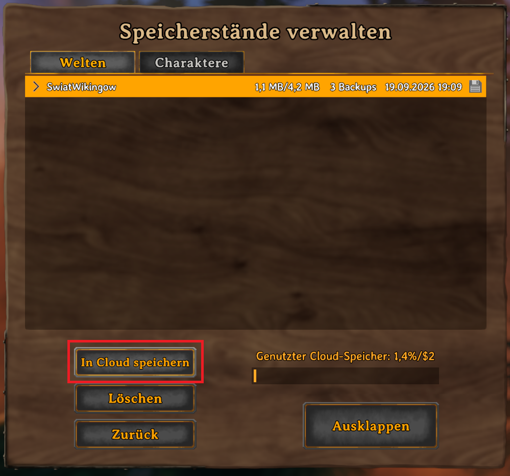 Welt in den lokalen Speicher verschieben